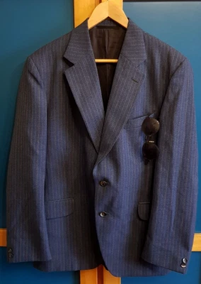 Vintage Hardy Amies Blazer Jacket Mens By Hepworths Tweed Striped Wool Navy Blue - Image 1 of 4