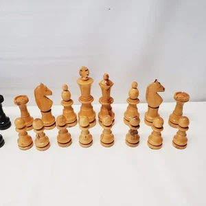 Vintage Large Wooden Chess Pieces Complete 32 Pieces Damage Read Condition - Picture 1 of 13
