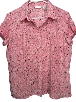 Blusa para mujer Covington con botones rosa mediano floral manga corta Foto 1 de 4