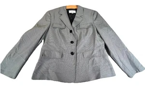 LE Suit Blazer Jacket Women's 14 Petite White Black Striped Long Sleeve Collared - Picture 1 of 15