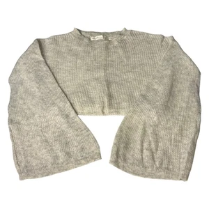 Anthropologie Sleeping on Snow Womens Knit Crop Top Bell Sleeve Gray Sweater - Picture 1 of 8