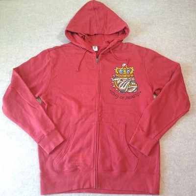 Ed Hardy Y2K Sudadera con Capucha Cremallera Completa Para Hombres L Rojo Rey de las Bestias Bulldog Gráfico Tatuaje Foto 1 de 4
