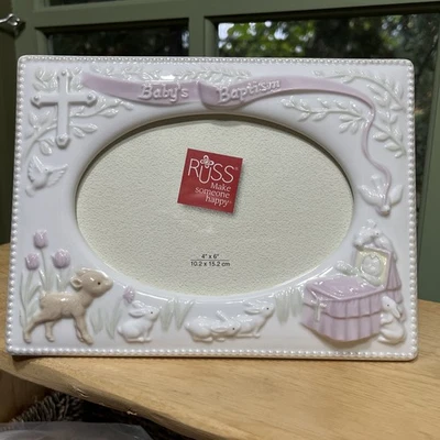Marco de fotos de bautizo de porcelana para bebé niña bautizo Russ se adapta a regalo de 4" x 6" Foto 1 de 4