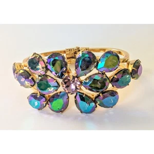 Vintage JULIANNA? D&E Gold Tone AB Watermelon Rhinestone Clamper Bracelet - Picture 1 of 7