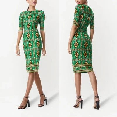 Новый с Ярлыками Alice + Olivia Delora Mystik Ikat платье-футляр размер 6 Dk изумрудно-зеленый $350 - Изображение 1 из 4
