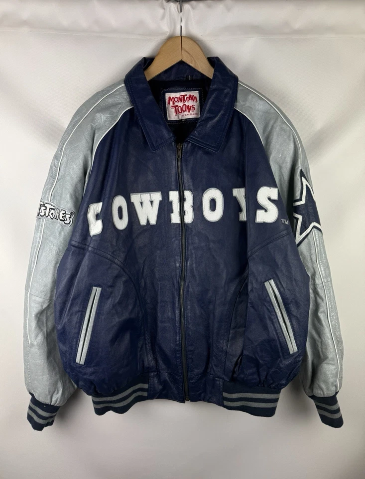Винтажная кожаная куртка-бомбер 90-х Montana Toons Dallas Cowboys The Flinstones - Изображение 1 из 4
