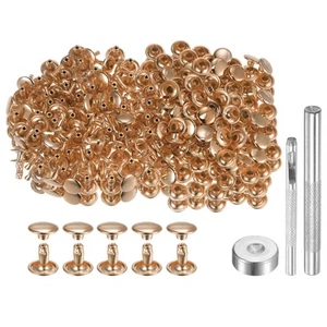 200 Sets Leather Rivets 9mm x 8mm Metal with 3 Setter Tools Light Gold Tone - Picture 1 of 8