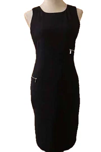 Calvin Klein Etuikleid schwarz gefüttert Deko silber Reißverschlüsse klassisch Damen - Bild 1 von 5