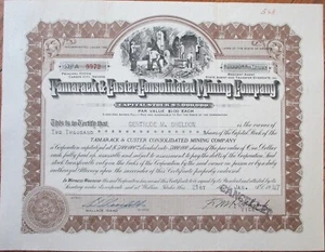 Tamarack & Custer Consolidated Mining Company 1947 Stock Certificate, Nevada NV - Picture 1 of 1