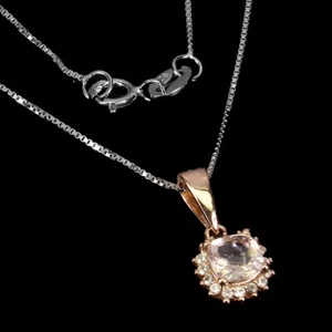 Valentine 925 Silver Necklace Cushion Morganite 5mm White Topaz Gemstone 18 - Picture 1 of 9