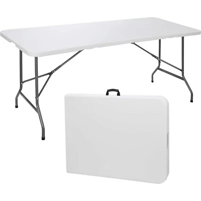 Folding Table 6 Ft Foldable Table, Portable with Lock & Carrying Handle White - Image 1 of 4