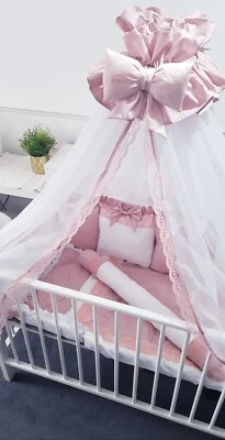 Crown Chiffon Canopy for Baby Cot Bed, Drape Net with Decorative Lace Bow - Image 1 of 2