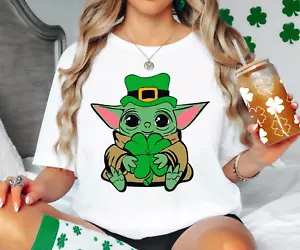 St Patricks Day Yoda Shirt Baby Yoda Lucky Shamrock Shirt Irish - Picture 1 of 4