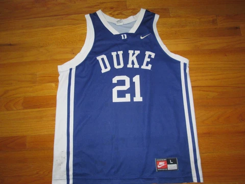 DUKE BLUE DEVILS Vtg 90s Nike BASKETBALL Jersey #21 Trajan Langdon MADE IN USA L Cover