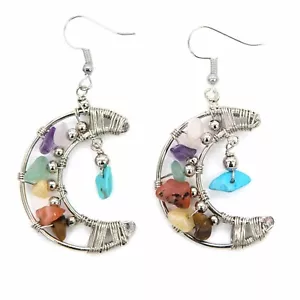 Fair Trade Crescent Moon and Stone Earrings with Semi-Precious Gemstones - Picture 1 of 1