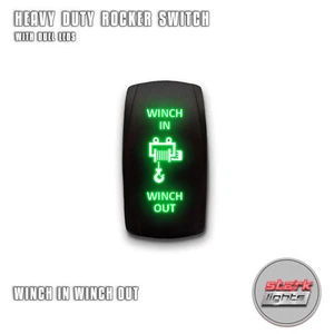 GREEN Laser LED Rocker Switch Light 7 PIN 20A 12V ON OFF WINCH IN WINCH OUT (A) - Picture 1 of 6