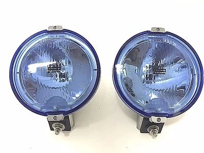 2x Blau chrom rund Fernscheinwerfer mit 24V LED Ring Positionslicht Zusatz E20 - Bild 1 von 4