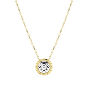 Solitaire Lab Grown Diamond Pendant Necklace 1 CTW Round Pendant 10K Yellow Gold - Picture 1 of 3