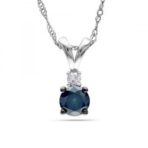 0.75ct Lab-Created Blue Sapphire Solitaire Pendant Necklace White Gold Plated - Picture 1 of 5