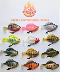 HOOKED PF 3" Soft Plastic Sunfish Sinking Jig Spinner Bait Fishing Lure 12 Clr - Picture 1 of 68