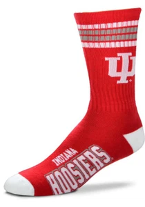 Indiana Hoosiers College Red & White 4 Stripe Deuce Crew Socks - Picture 1 of 1