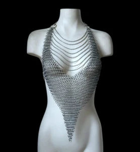 Handmade Aluminum Butted Chainmail Halter Top, Medieval-Inspired Festival Armor - Picture 1 of 4