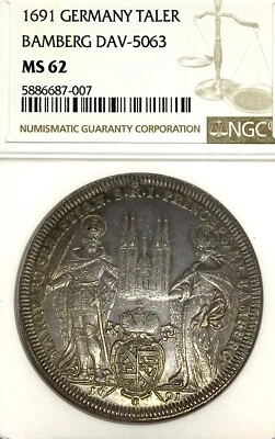 German States Bamberg 1691 Taler Coin Thaler NGC MS62 F.STG/STG UNC RARE Deutsch - Image 1 of 3