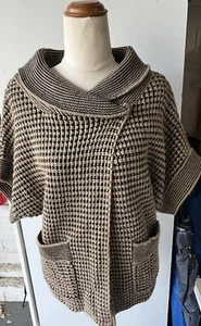 Veronika Maine Knit Cardigan, Short Sleeve. Pockets, Shawl Collar. Tan - Picture 1 of 17