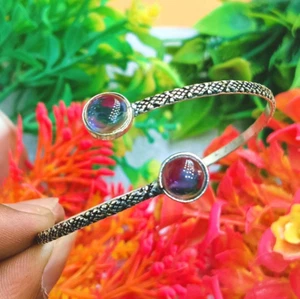 Exotic Amethyst Gemstone 925 Silver Plated Adjustable Boho Cuff Bangle Jewelry~ - Picture 1 of 1