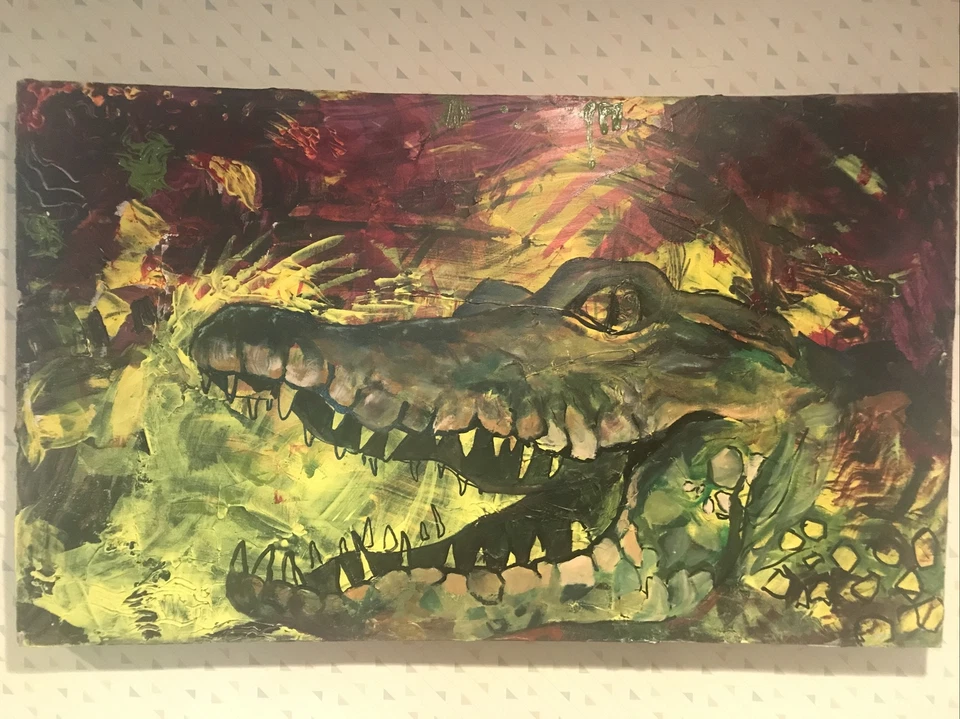 Alligator Original Art PAINTING, Raw Modern Contemporary Large 36”x 21.75 - Image 1 of 4