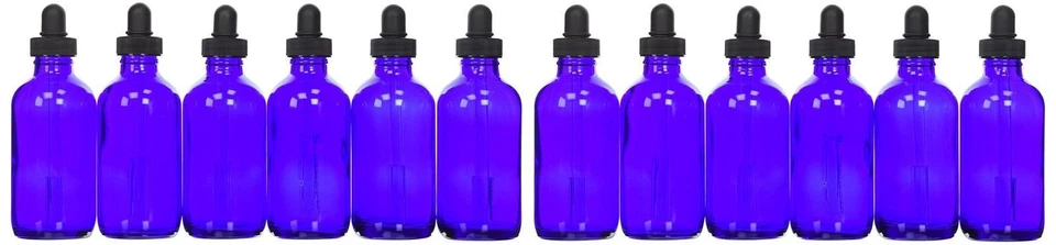 Global Glass Bottle with Glass Dropper 4 oz 12 Piece Cobalt Blue New 12-Pack