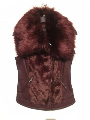GUESS Piper Imitación Piel Cuero Chaleco Chaqueta Abrigo Borgoña Invierno Top Xs Foto 1 de 4