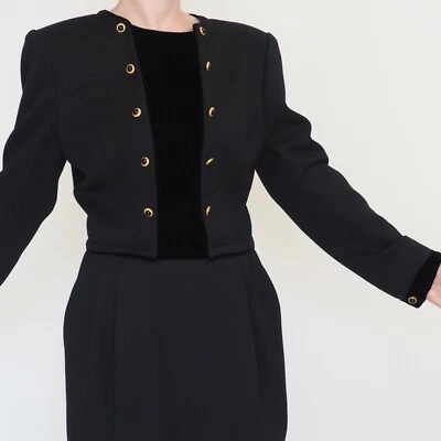 VTG Ungaro Parallele Dress Black Wool Suiting Velvet Winter Business Formal 80s - Image 1 of 4