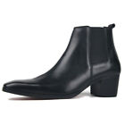 High Heel Men's Handmade Real Leather Ankle Boots Classic Shoes Black Pointy Toe