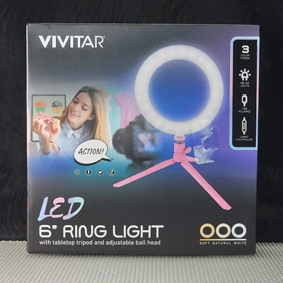 NIB Vivitar 6” Ring Light Tabletop Tripod Selfie Make-Up Photography YouTube - Image 1 of 4