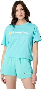 NEW Champion Womens Plus Size Cropped T-Shirt Tee Script Logo, Portal Teal, 1X - Picture 1 of 4