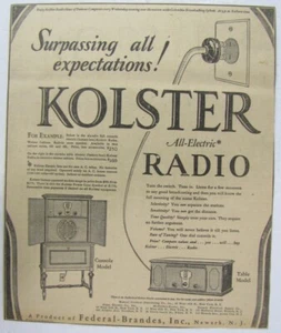 Vintage 1928 KOLSTER 6R 6K Console Radio Newspaper Print Ad - Picture 1 of 3