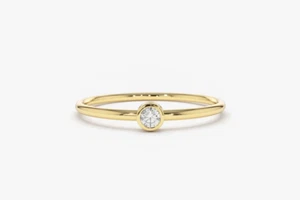 14k Solid Gold Bezet Set Diamond Ring, Bezel 0.10ctw Diamond Wedding Band - Picture 1 of 4