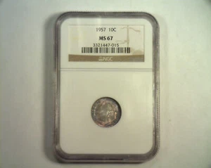 1957 ROOSEVELT DIME NGC MS67 TONED NICE ORIGINAL COIN ONLY 38 GRADED HIGHER NGC - Picture 1 of 4
