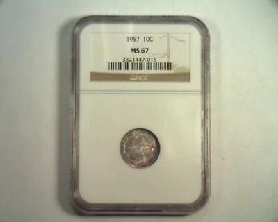 1957 ROOSEVELT DIME NGC MS67 TONED NICE ORIGINAL COIN ONLY 38 GRADED HIGHER NGC - Image 1 of 4