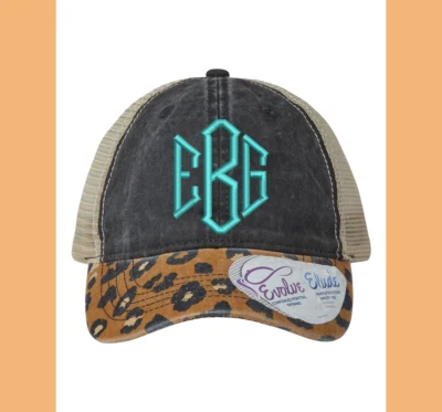 Gorra de cola de caballo con monograma personalizado para mujer con visera estampada de malla trasera Foto 1 de 4