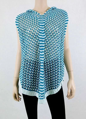 Poncho BCBG MAX AZRIA Tejido Crochet Capa Con Capucha Sin Mangas Azul M Foto 1 de 4