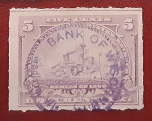 US 1898 5c Used R167p Documentary Revenue Battleship BANK WISCONSIN PM Line 2332 - Picture 1 of 2