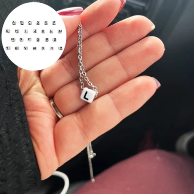 Collana iniziale con Catena Acciaio inox argento lettera bianco nome Uomo Donna - Immagine 1 di 4