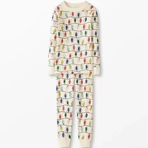 NWT HANNA ANDERSSON Holiday Print Long John Pajama Set Lights 10 - Picture 1 of 7