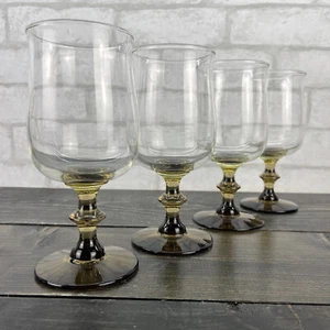 Smoked Amber Glass 12oz Stemware Glasses Set Of 4 Clear Top - Picture 1 of 10