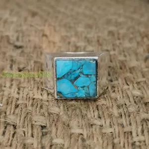 Blue Copper Turquoise Men's Ring 925 Sterling Silver Handmade Band Ring SJ33 - Picture 1 of 4