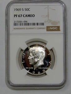 1969 S - Mezzo dollaro Kennedy in argento proof - NGC PF 67 CAMEO - Foto 1 di 2