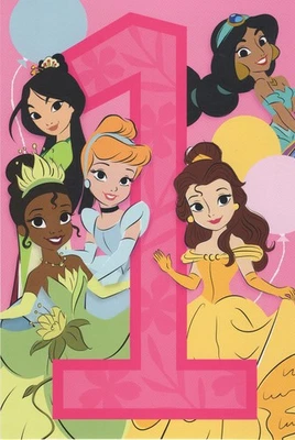 Pink Princesses Happy 1st Birthday Greeting Card Made in USA with Envelope - Image 1 of 2