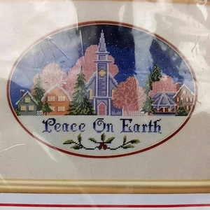Peace on Earth Church Winter 10x14 Cross Stitch Kit, Vintage Craft, STARTED - Picture 1 of 8